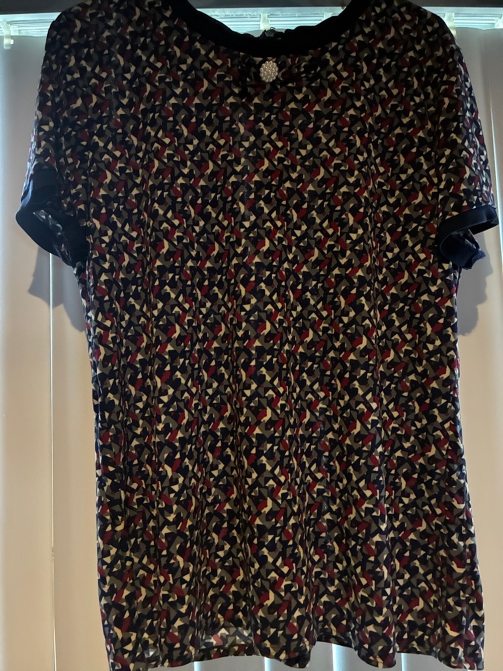 Ralph Lauren Black Short Sleeve Top with Multicolor Geometric Print